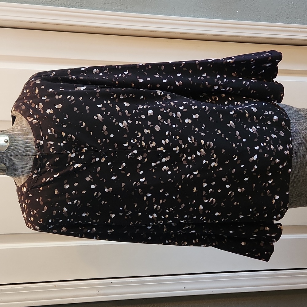 Apt 9, black, 3/4 button down, long, cone sleeves, brown, size medium